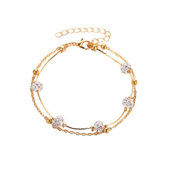 

Rhinestone Balls Double Layered Women Anklet Alloy Beads Adjustable Chain Anklet Foot Accessories золотистий