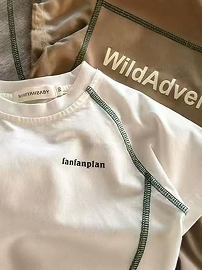 Koreanischer Baumwoll-T-Shirt für Kinder mit Patchwork-Ärmeln - Lässig, Vielseitig und Personalisierbares Kurzarmshirt für Jungen und Mädchen.
