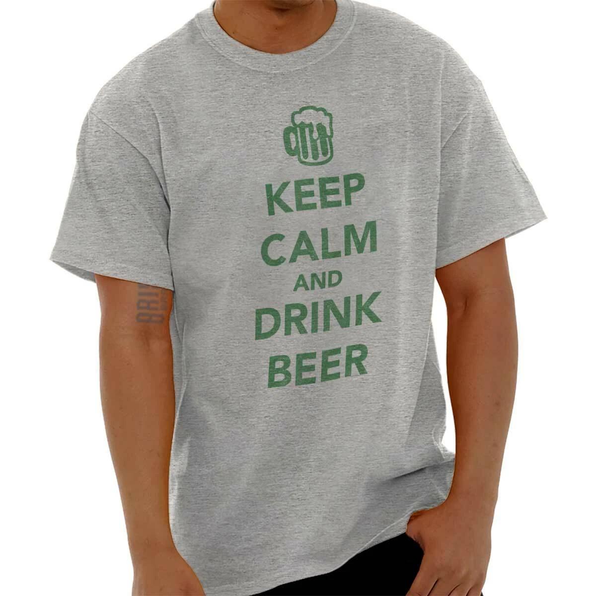 Keep Calm Drink Beer Funny St Patricks Day Womens or Mens Crewneck T Shirt Tee XL