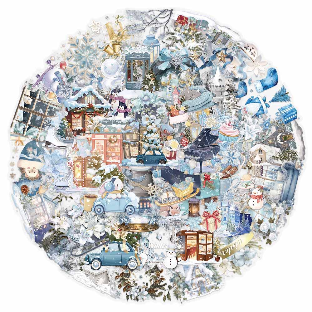 Winter Watercolor Stickers - 50 Sheets of Cartoon Decor for Phones & Laptops