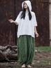 Women's Cotton Linen Hooded Frog Button T-shirt - Autumn/Winter Short Sleeve Sun Protection