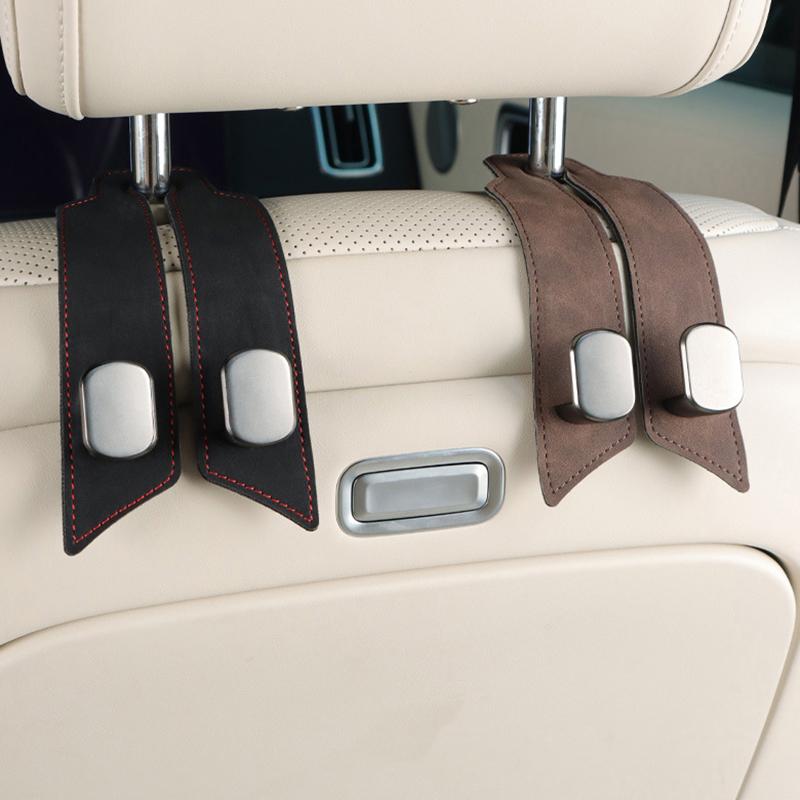 Quality Car Headrest Hook Premium Suede Rear Seat Hanging Dual Hook Large Load-Bearing Alloy Hook Hanger Universal