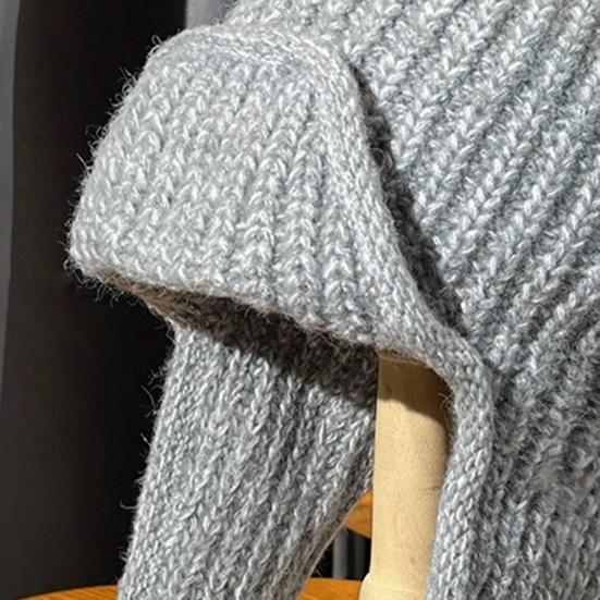 Women Knitting Hat Lace-up Solid Color Ear Protection Winter Elastic Hat Cold Weather Windproof Lei Feng Hat