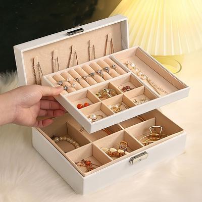 1 Stück Doppelschichtige Schmuckaufbewahrungsbox mit Schloss für Ohrringe, Halsketten und andere Accessoires, Organisationsbox.