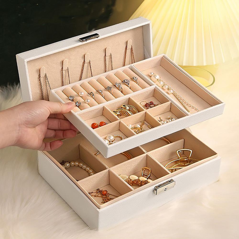 1 Stück Doppelschichtige Schmuckaufbewahrungsbox mit Schloss für Ohrringe, Halsketten und andere Accessoires, Organisationsbox.