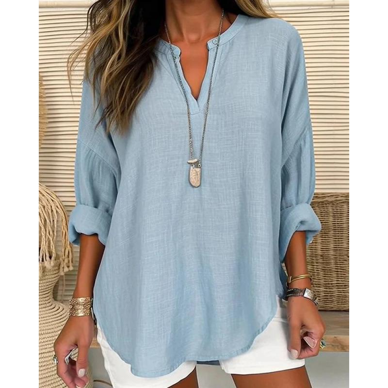 IHUASU Camicette e camicie da donna con scollo a V, maniche corte, stampa tinta unita casual alla moda
