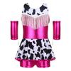 Girls Cowgirl Costume for Cosplay Party Metallic Gloss Cross Back Straps Fringed Dress with Built-in Shorts