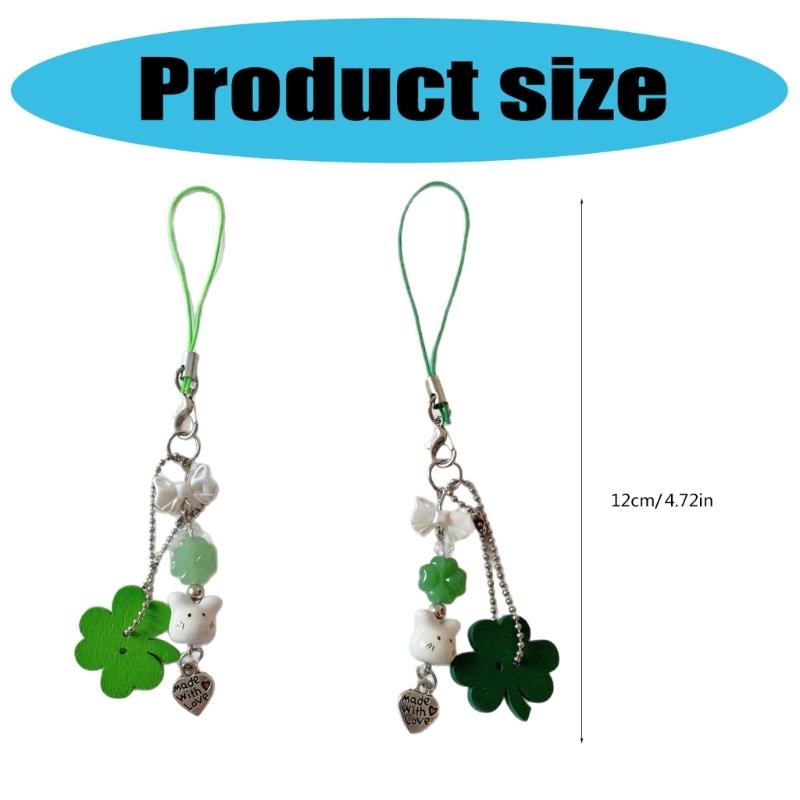Lucky Four Leaf Clovers Phone Charm with Cute Rabbit Design Unique Fashion Accessory for Women and Students