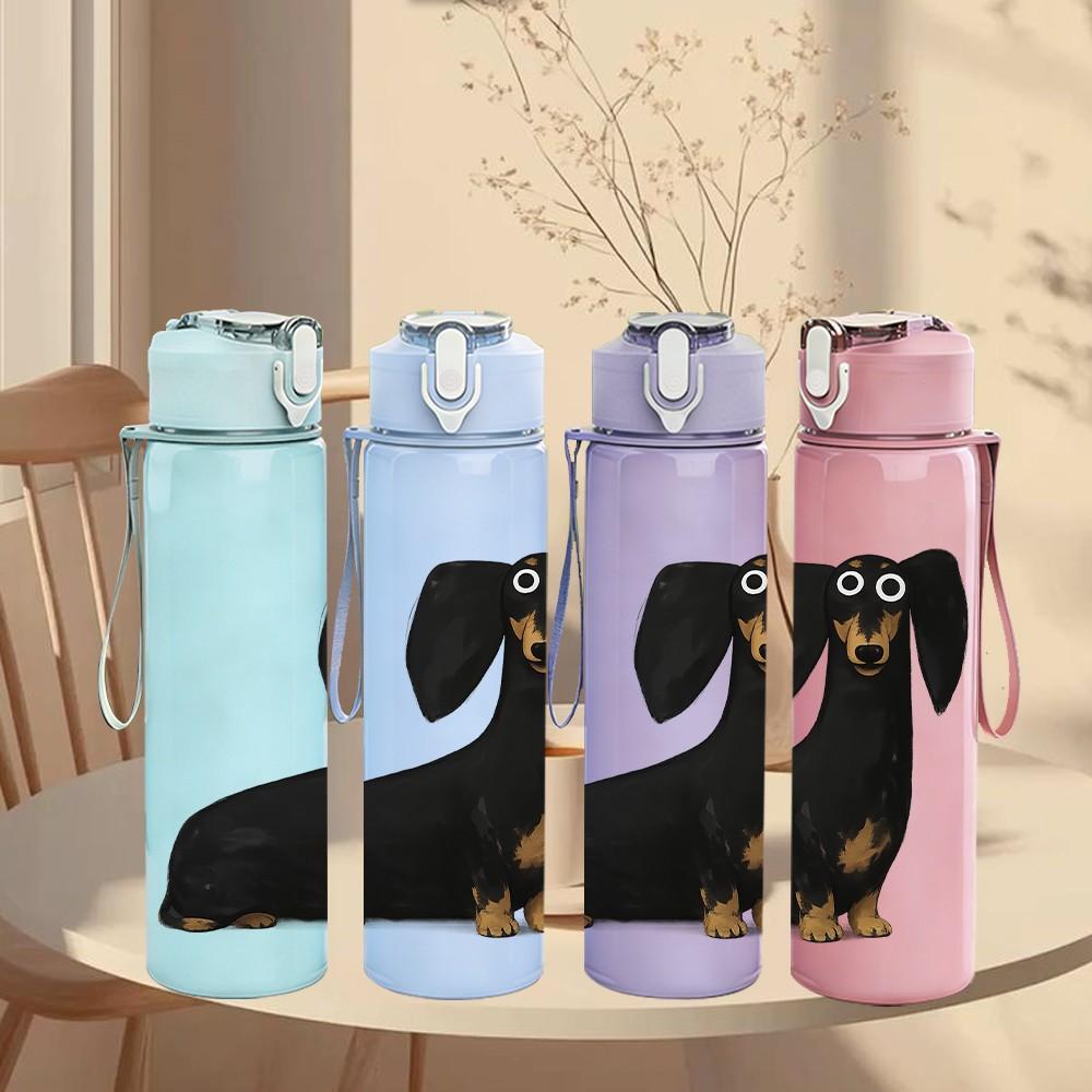 1PC Black Dachshund Dog Portrait Print 750ml Color Plastic Sports Water Bottle Leakproof Flip Straw Lid Suitable for Sports Office Home Use