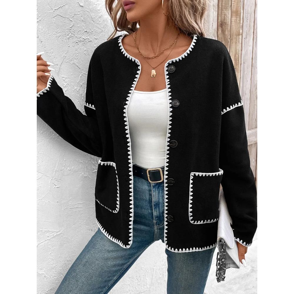 Loose Women's Fleece Jacket Autumn Winter Outerwear Color Block Oversize Coat Cross-Border E-commerce Independent Station