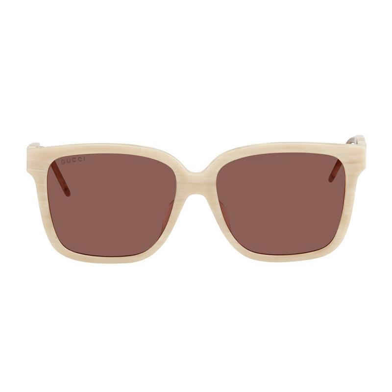 GUCCI Personality Comfortable & Stylish Shade Plate Frame Square Sunglasses Women's Beige