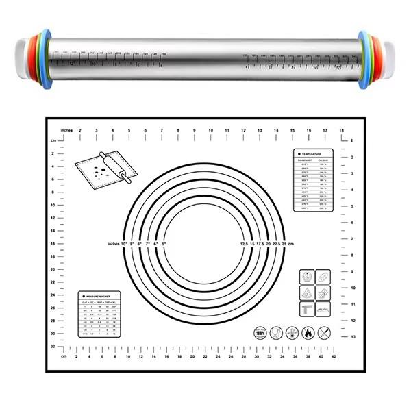 

Набор из скалки и силиконового коврика для выпечки, гладкий антипригарный ролик из нержавеющей стали чёрный