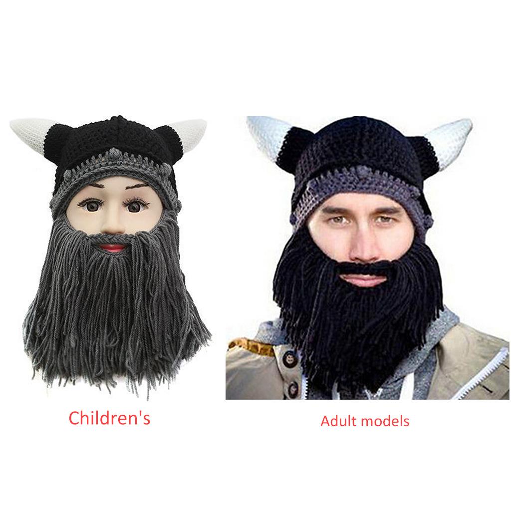 2 PCS Funny Knit Beard Mustache Beanie Hat Winter Fall for Parent-Child Cosplay