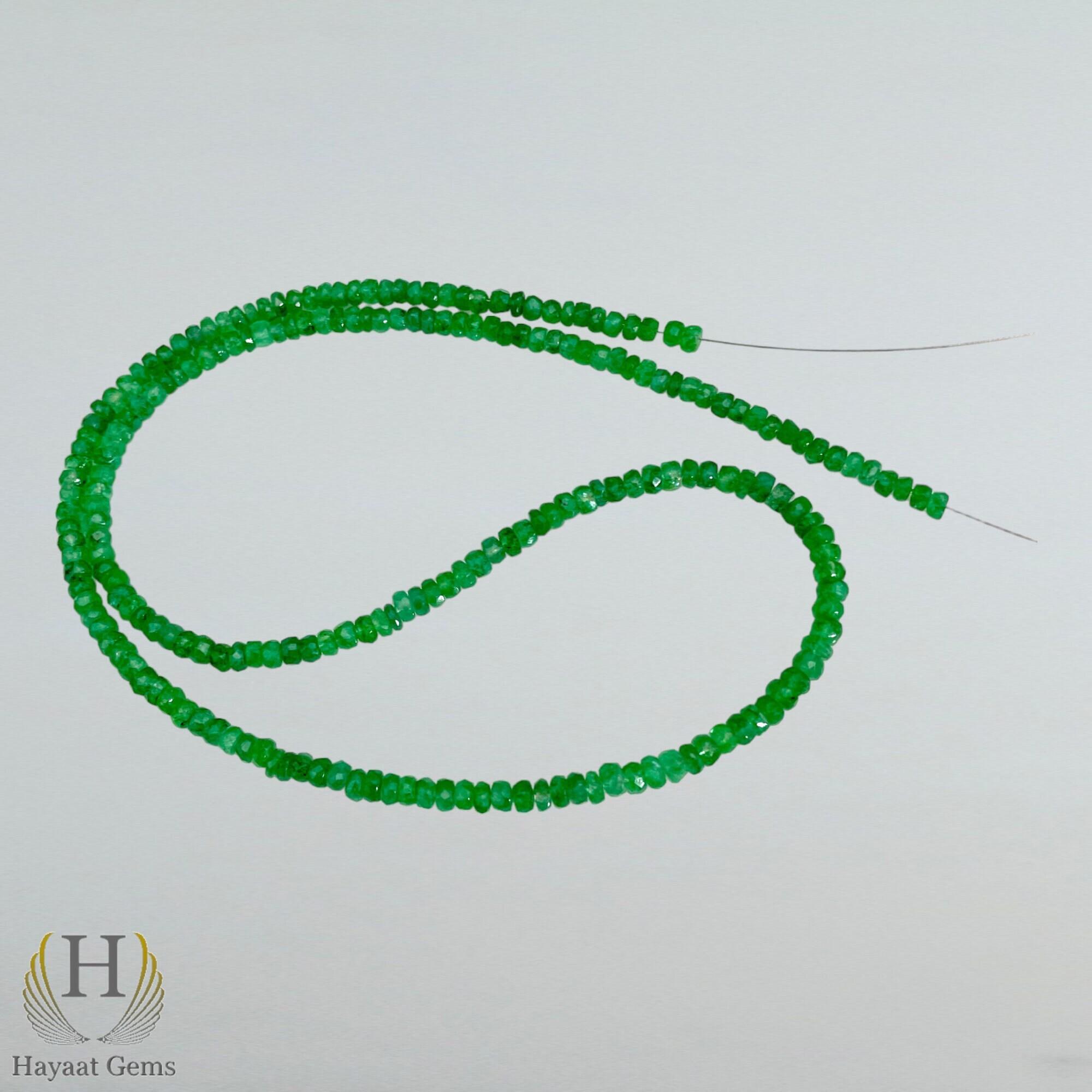 Natural Zambian Emerald Faceted Beads: Green Gemstone Jewelry Making 12 Inch