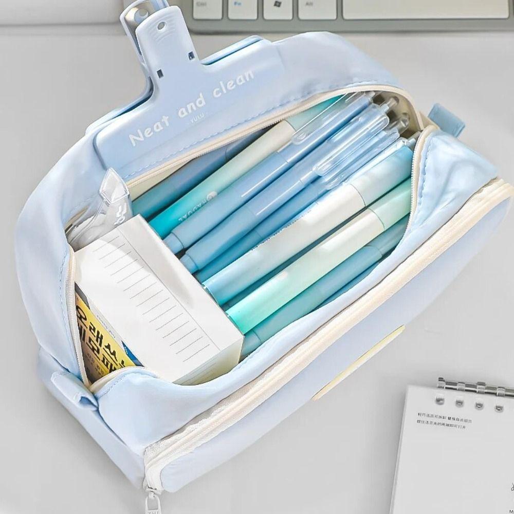 Large Capacity Pencil Bag Simple Design Double-layer Pencil Case Stationery Storage High-value