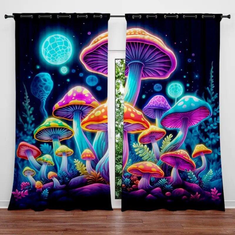 Seven-color Artistic Mushroom Pattern Printed Curtains   Bedroom and Living Room   Home Decoration   Room Decoration