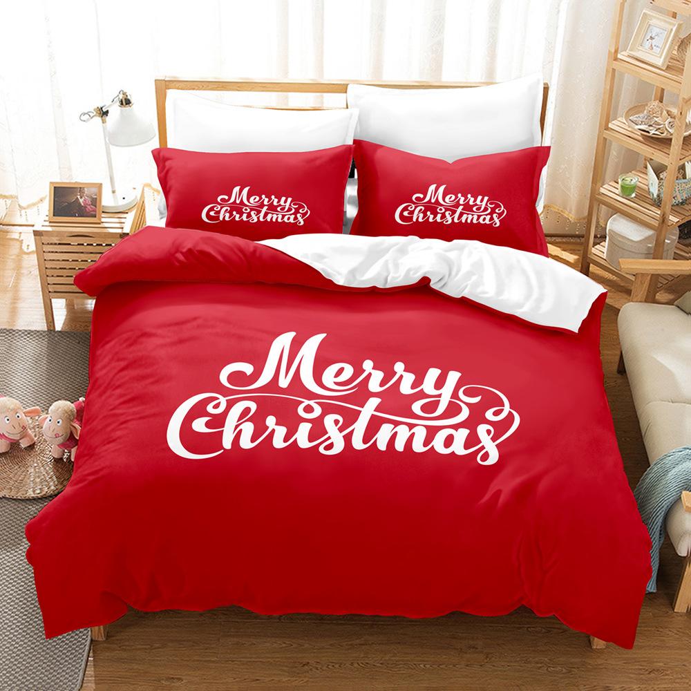 3D Happy New Year Bedding Set Christmas Happy Duvet Cover Pillowcase 2/3 Holiday Gift AU/EU/ES/DE Full Size Quick Drying Soft Home Textile