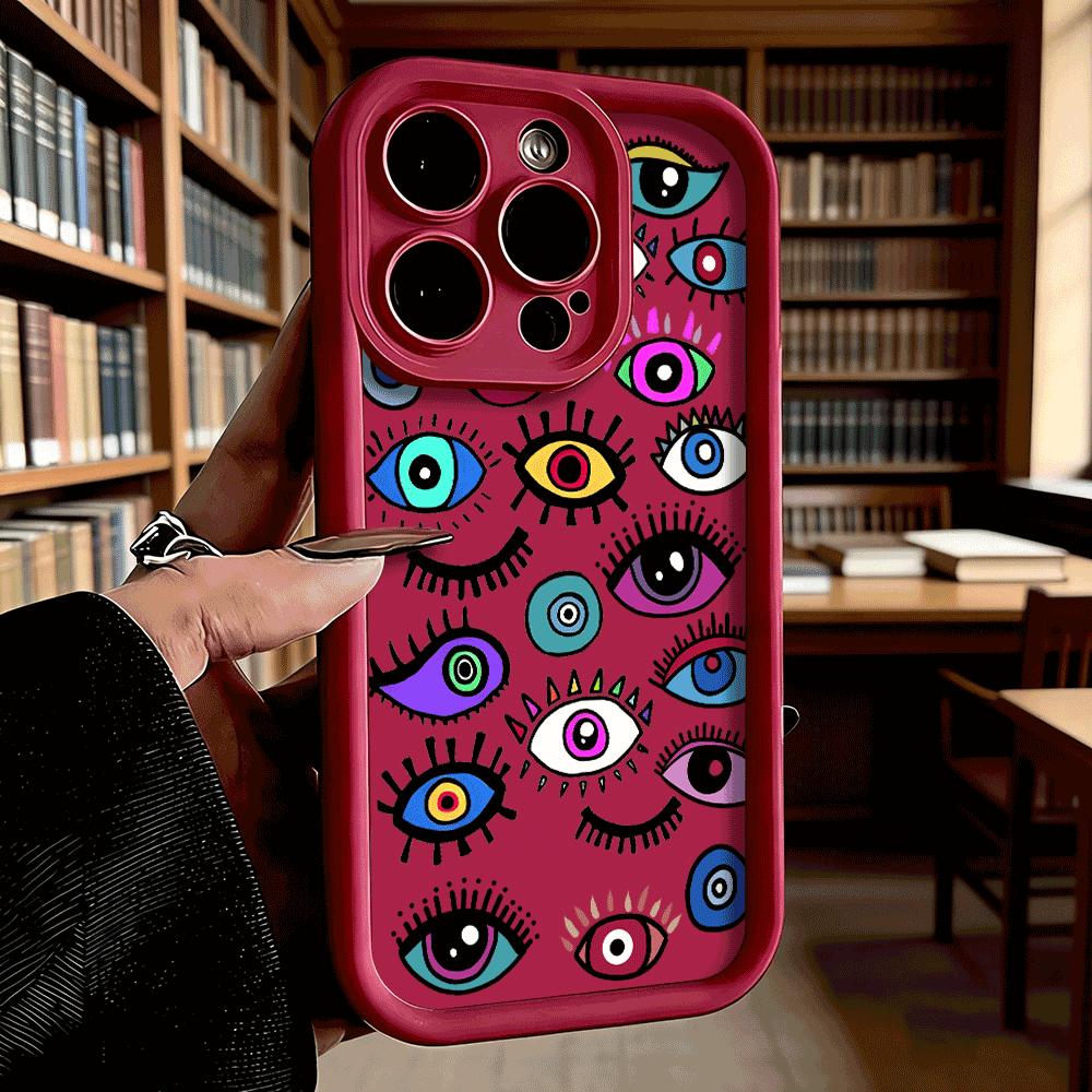 Colorful Doodle Eyes Collection Soft TPU Phone Case for iPhone 17 16 15 14 13 12 11 Pro Max Plus Shockproof Anti-Slip Cover