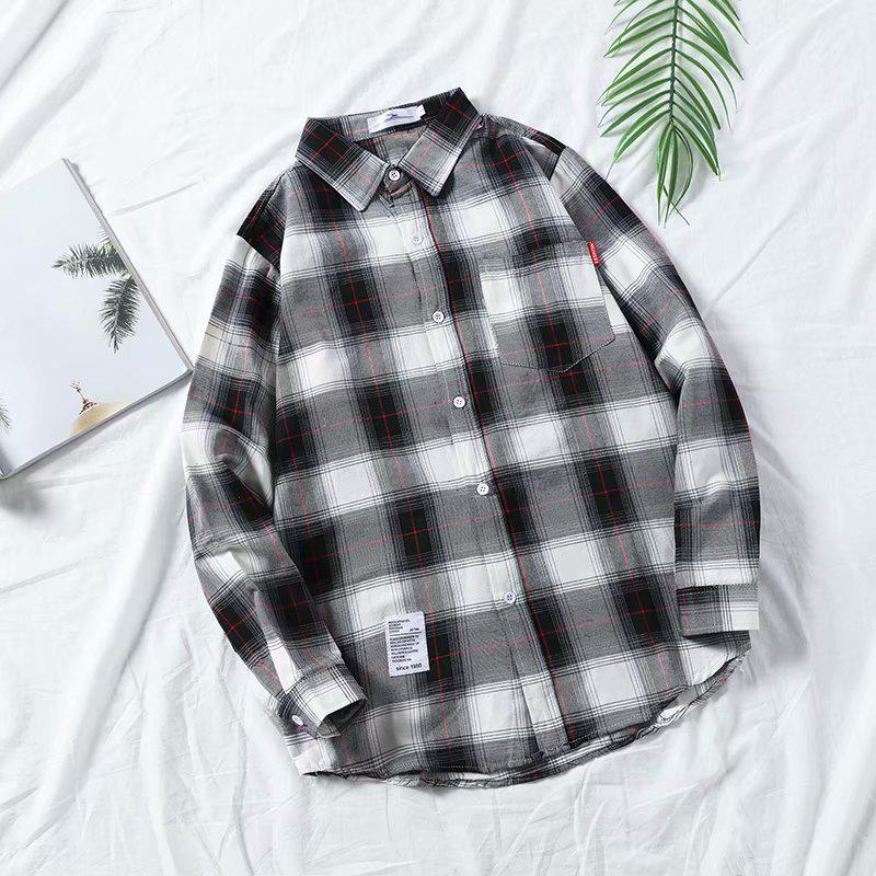 Men's Japanese Plaid Shirt - Harajuku Style, Loose Fit, Long Sleeve, Trendy Student Jacket