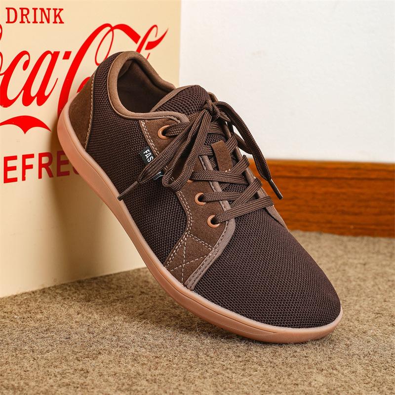 New Wide-headed Barefoot Shoes Lightweight Soft-soled Men's Outdoor Sports Shoes Low-top Lace-up Mesh Breathable Casual