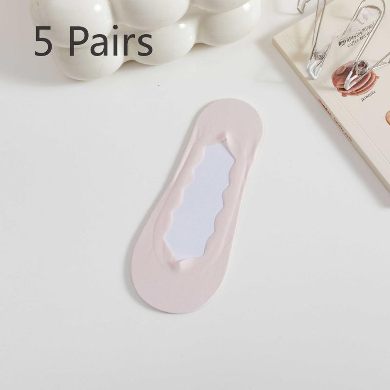 5 Pairs of Women's Summer Thin Pure Cotton Soled Anti Skating Silk Boat Socks