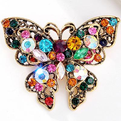 Vintage Gold Tone Butterfly Brooch Pin Crystal Rhinestone Brooches Wedding Gifts