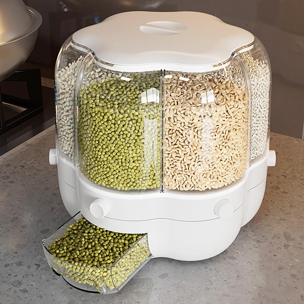 360° Rotating Grain Dispenser Rice Barrel Bulk Cereal Separated Jar Sealed Insectproof Rice Tank Kitchen Food Storage Container