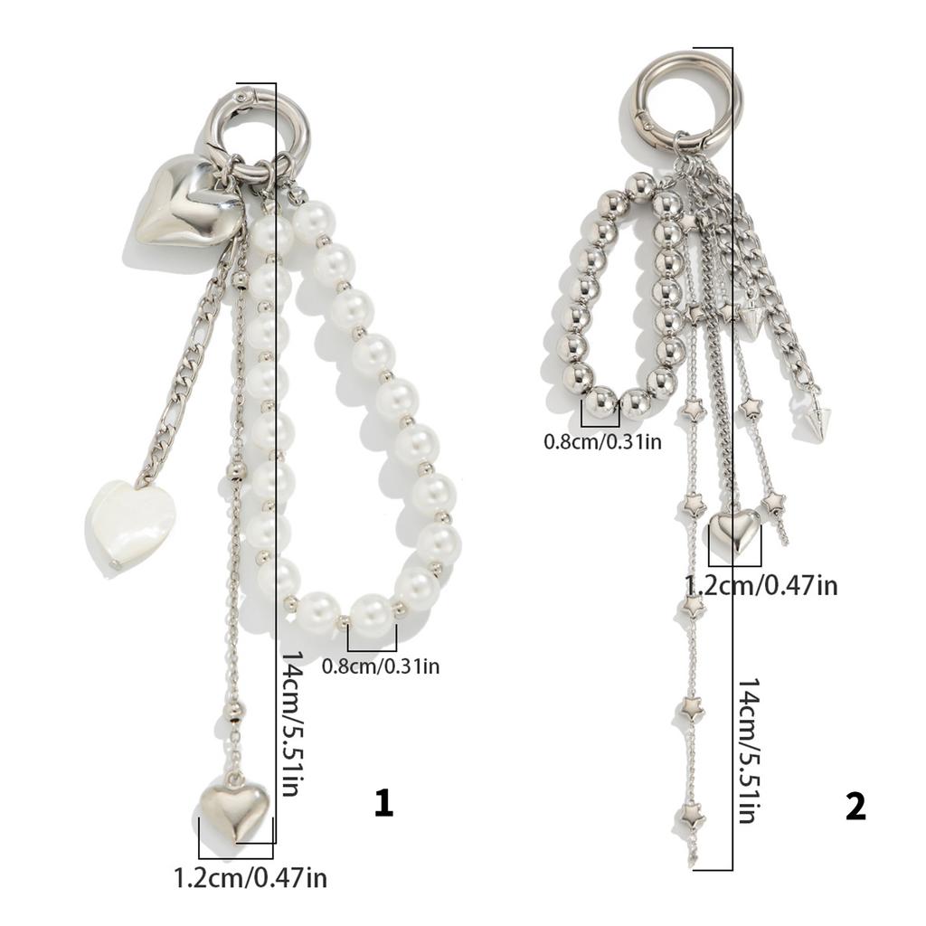 Elegant Heart Keychain Beads Key Pendant Heart Bag Decoration Alloy Texture Key Holder Suitable for Present Giving