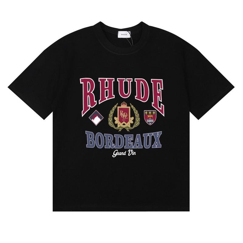 RHUDE Geometric Letter Print T-Shirt Mens Womens American Vintage Short Sleeve Tee