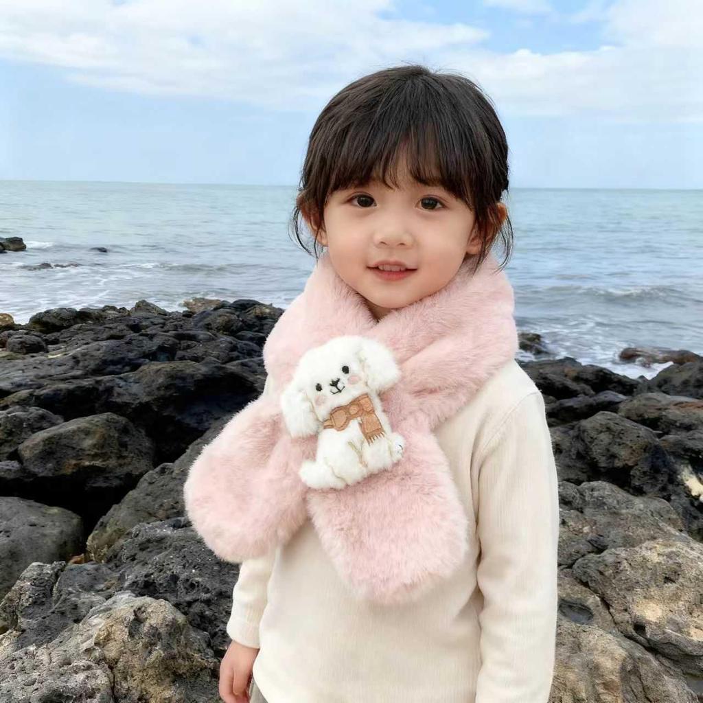 Korean Style Cute Cartoon Plush Scarf for Small Dogs and Children - Warm Winter Neck Gaiter for Girls