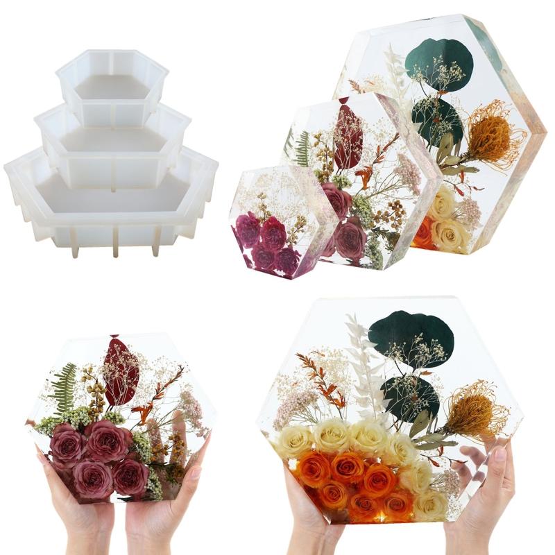 Groß Medium Klein Harzform Upgrade Sechseckige Silikonform zum Konservieren von Blumen DIY Hochzeits- Valentinstagsgeschenke