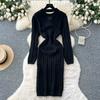 Autumn Winter Women Casual Full Sleeve Twist Knitted Sweater Short Pullover Sheath Dresses