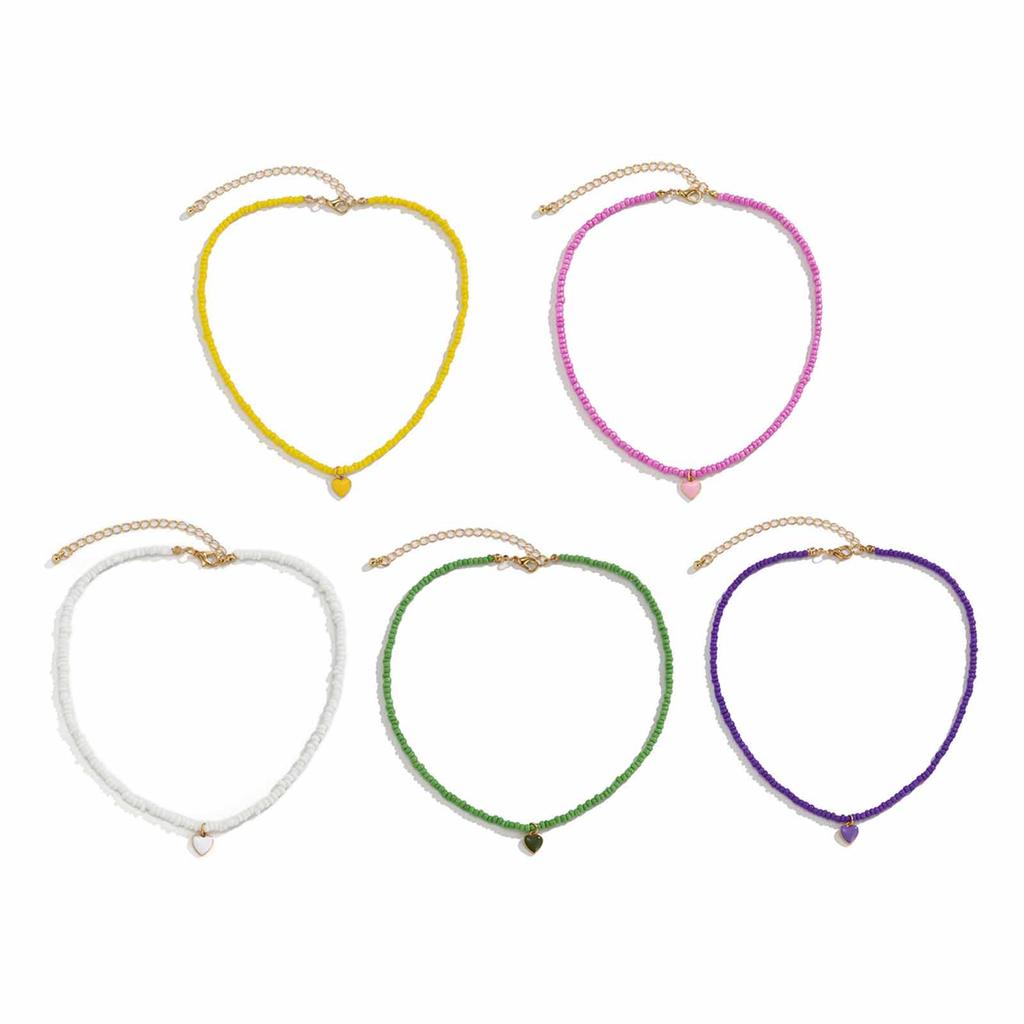 Bohemia Chokers Necklaces Women Arcylic Beads Jewelry Necklace Heart Decoration Collar Rice Beaded Chunky Collar