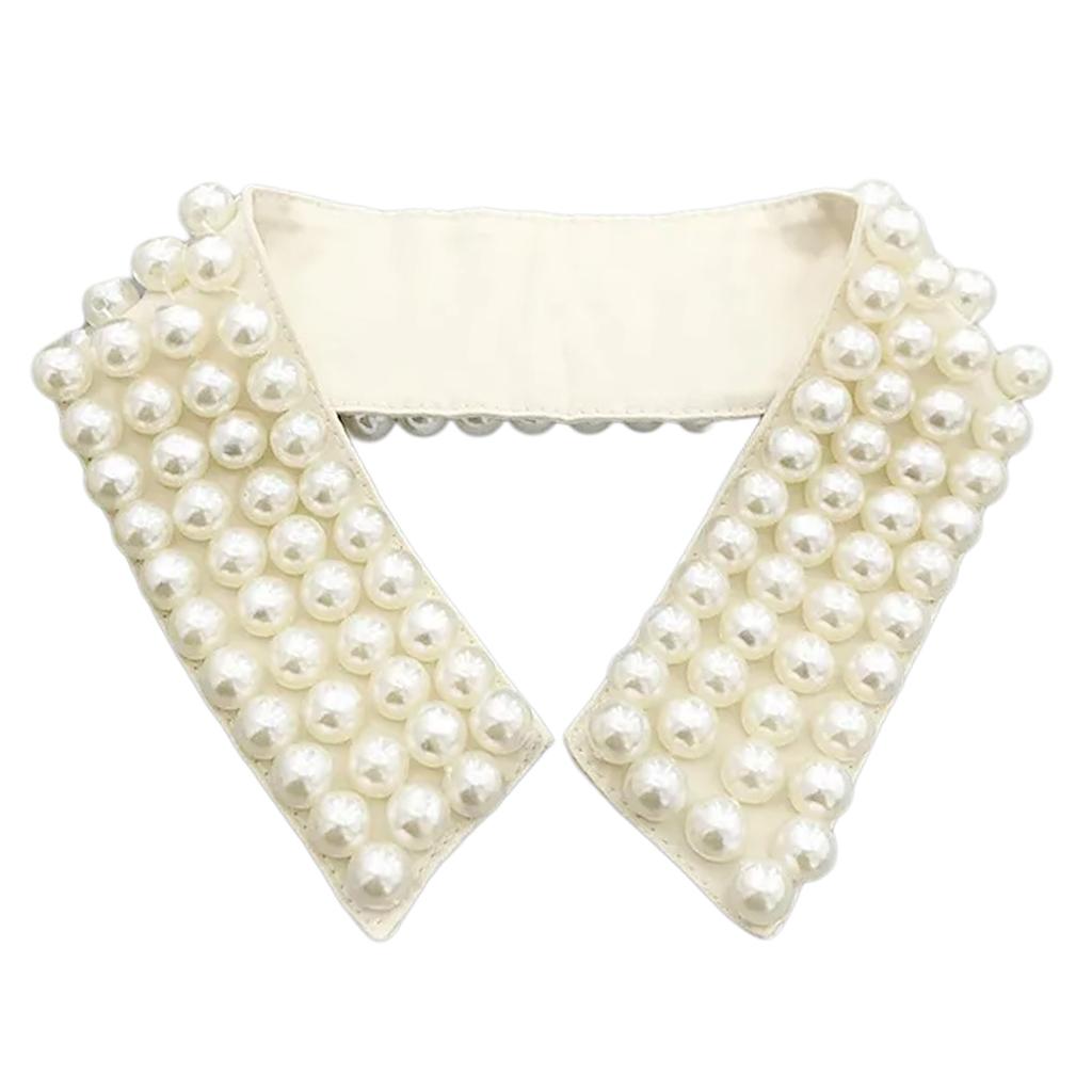 Elegant Imitation Pearls Accented Detachable Faux Collar Enhances Clothing Layers for Women Beaded Bib Choker Neckalce