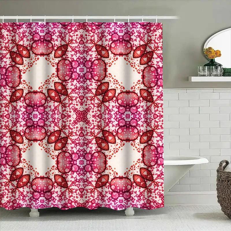 

Kaleidoscope Floral Shower Curtain For Bathroom Decor Waterproof Printed Fabric Pink Red Pattern One Size Fits Most Bathrooms W60H190(CM)-1 Pcs