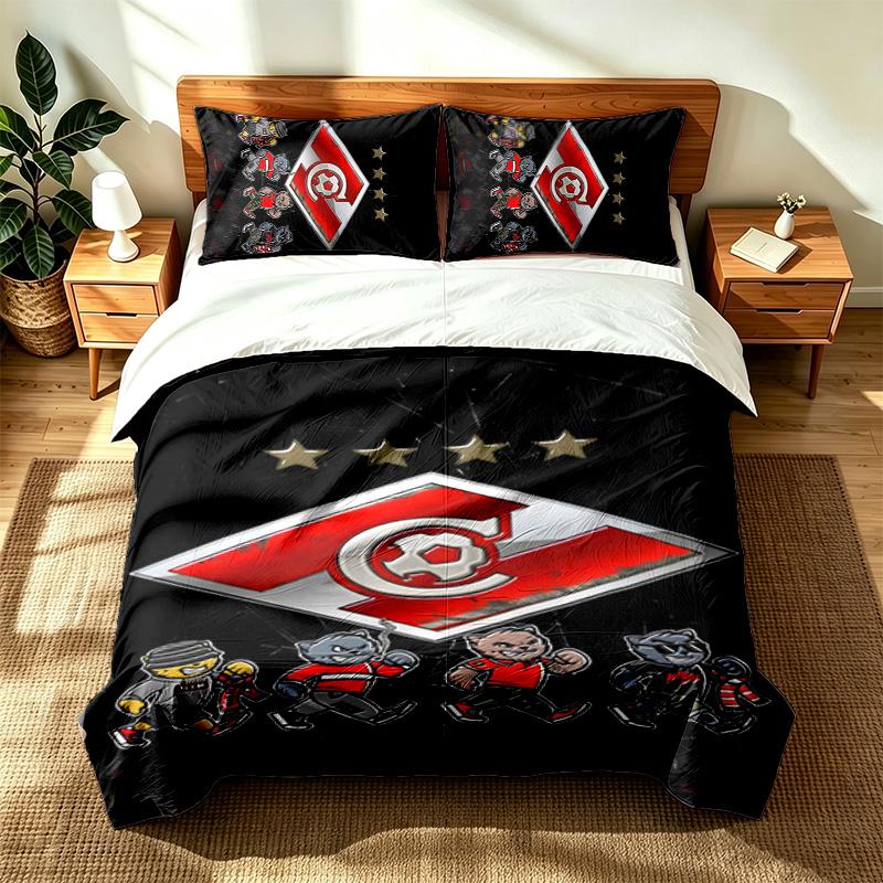 FC Spartak Moskau (19) 3-teiliges Set geeignet für Schlafzimmer weich und bequem ein ideales Geschenk für Familie und Freunde Enthält eine Bettdecke und zwei