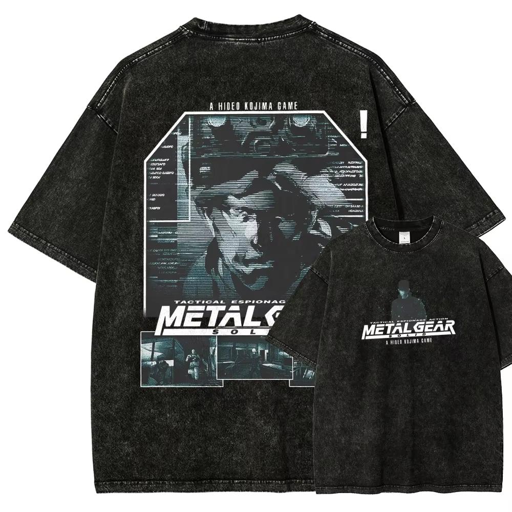 Metal Gear Solid T-Shirt Men Women Cotton Graphic Printed Washed Retro Streetwear Oversized Unisex Game Vintage Konami Snake