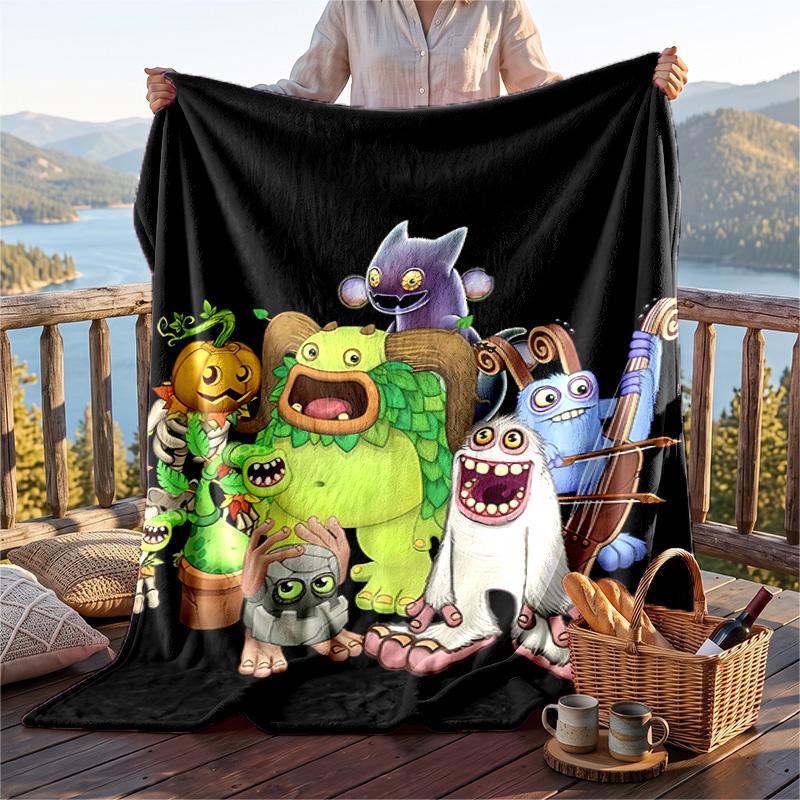 Warm Flannel Blanket My Singing Monsters Pattern, Lightweight Comfortable Throw Blanket for Bed Sofa Use
