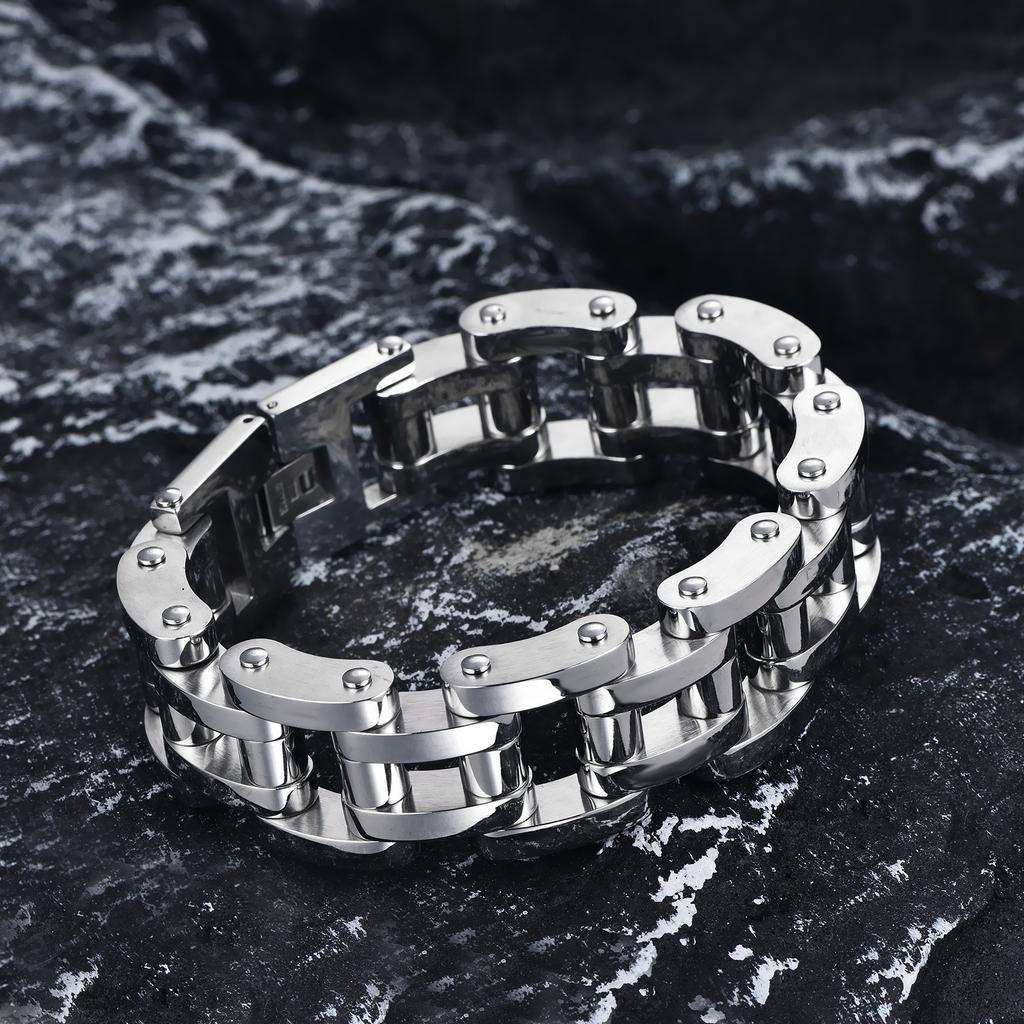 Men's Hip-hop Domineering 22mm Bicycle Type Stainless Steel Bracelet, Trendy Titanium Steel Men's Bicycle Bracelet