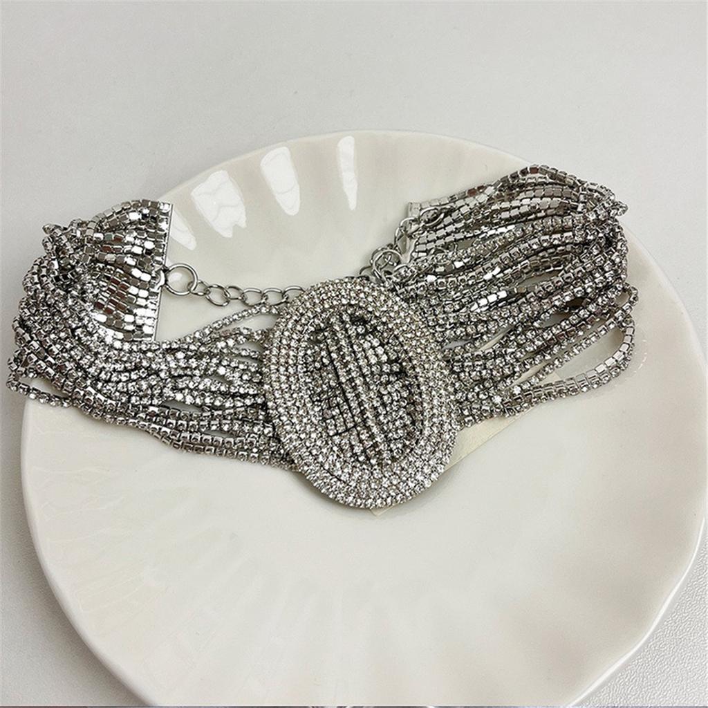 Tooxika Fashionable Oval Belt Buckle Multi-Row Claw Chain Sparkling Diamonds Necklace Celebrity Style Necklace Collar Chain