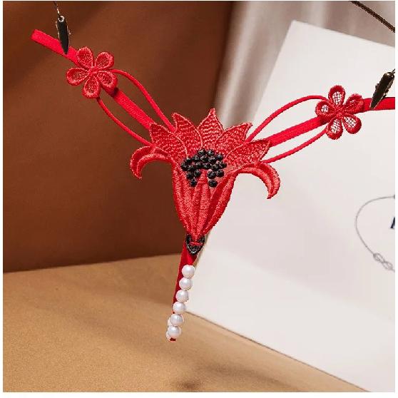 Noua Broderie Floare Perla Chiloți Masaj Lenjerie Sexy Tanga Sex Femei Crotch Deschis