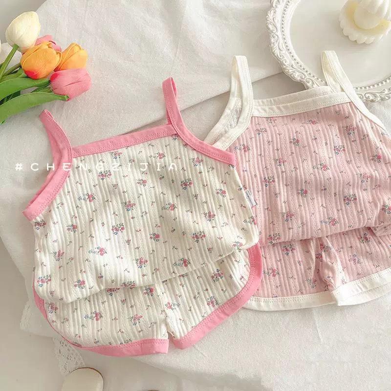 Baby Girl Summer Sweet Princess Floral Camisole And Shorts Set Cute Two Piece Outfit For Infants