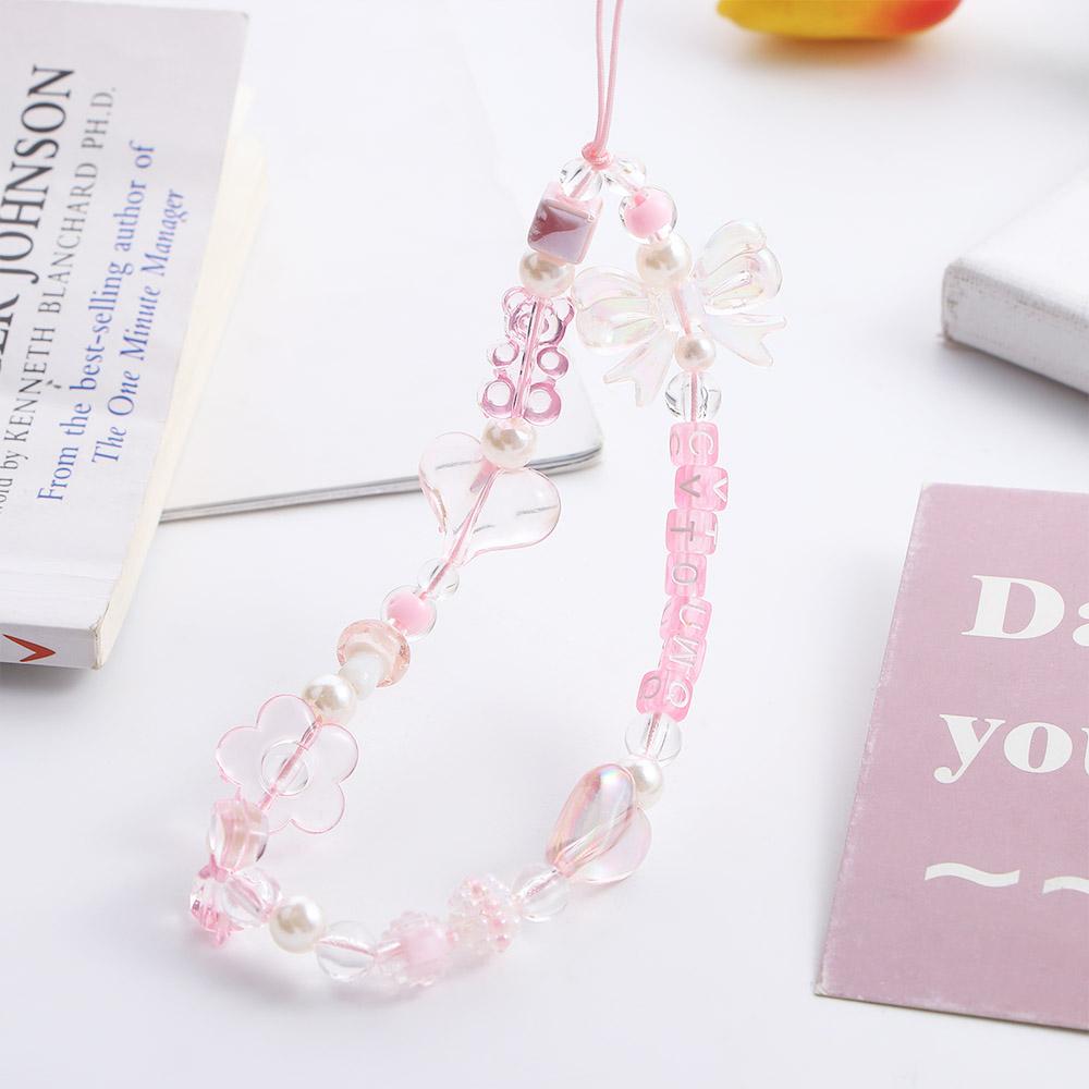 

Beaded Phone Lanyard Phone Chain Wrist Hand Lanyard Hand Strap Mobile Phone Straps Phone Charm рожевий