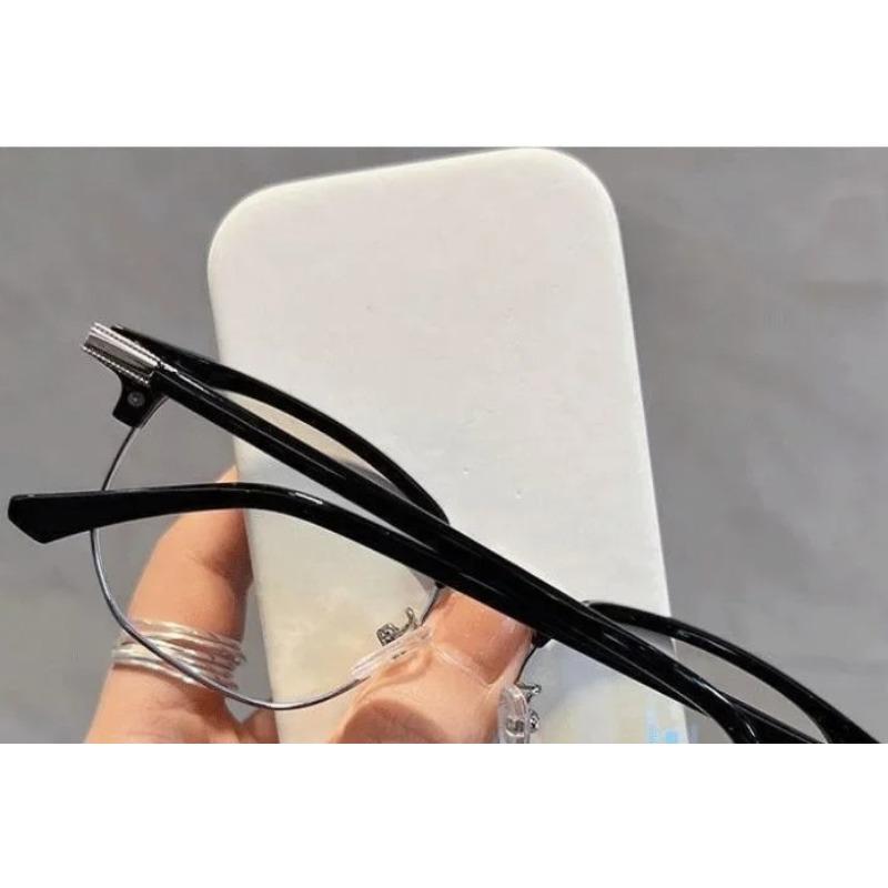 Anti Blue Light Blocking Glasses Simple Semi Rimless Men Square Ray Filter Eyeglasses Big Frame Women Computer Goggle Spectacles