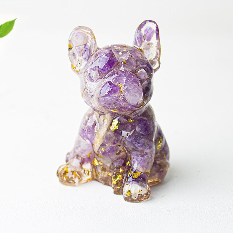Modern Resin Dog Decor With Blue Lace Agate And Carnelian For Living Room Or Office Space
