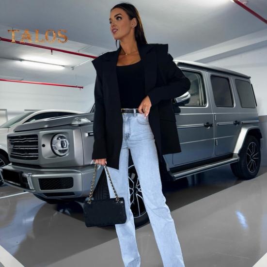 Women Suit Coat Lapel Long Sleeve Buttons Closure Suit Jacket Solid Color Loose Fit Flap Pockets Casual Business Outwear