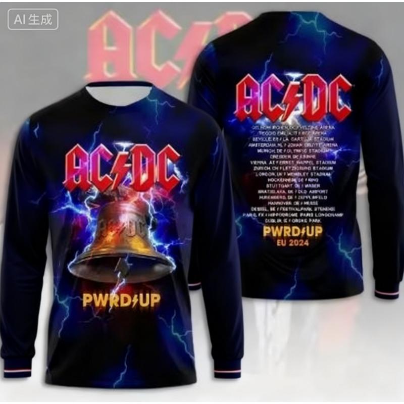Autumn Men's Rock Band T-shirt AC-DC 3D Printed Men's and Women's Long Sleeved T-shirt Hip-hop Fashion Round Neck Casual Top