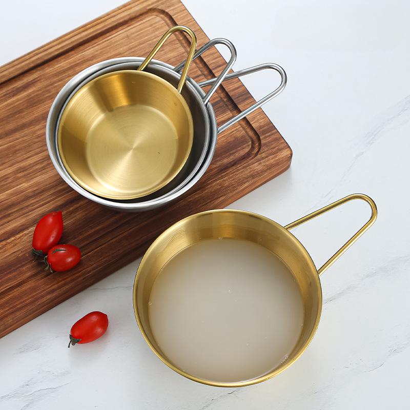 Stainless Steel Rice Wine Bowl Korean Style Cuisine Bowl with Handle Noodles Pot Sauce Seasoning Bowl Dish Kitchen Tableware