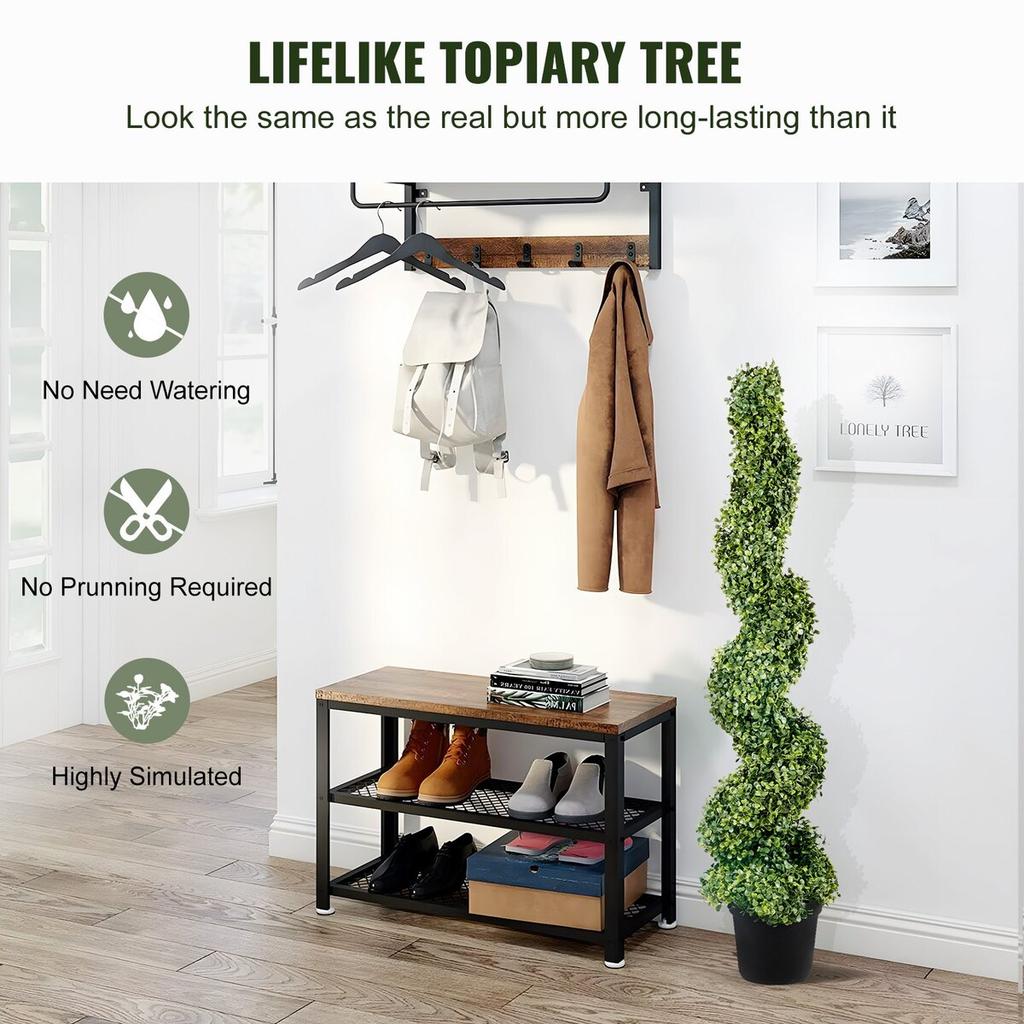 Artificial Topiaries Boxwood Trees, 4ft Tall (2 Pieces) Faux Topiary Plant Outdoor, All-year Green Feaux Plant w/ Replaceable Leaves for Decorative
