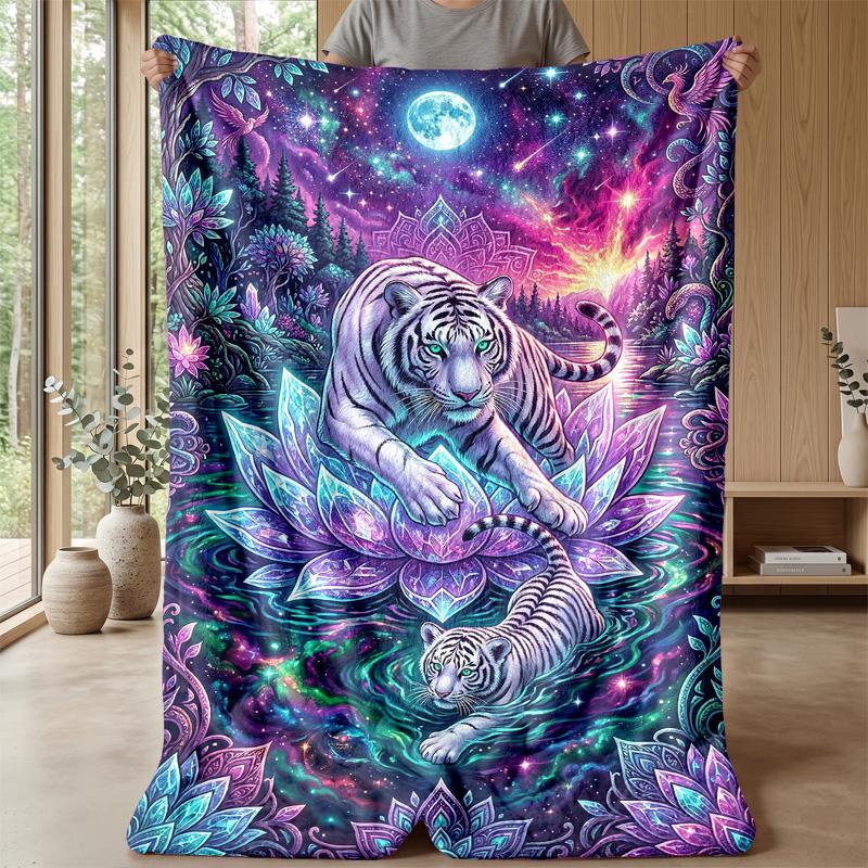 Ethereal Ice Tiger Theme Blanket Lightweight Warm Flannel Blanket Decorative Throw Blanket for Home Decoration